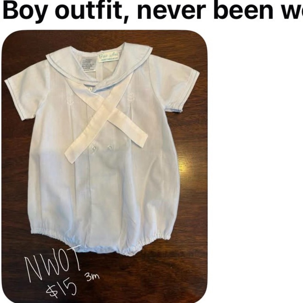 Petit Ami White and Blue Baby bubble, NWOT, 3mo